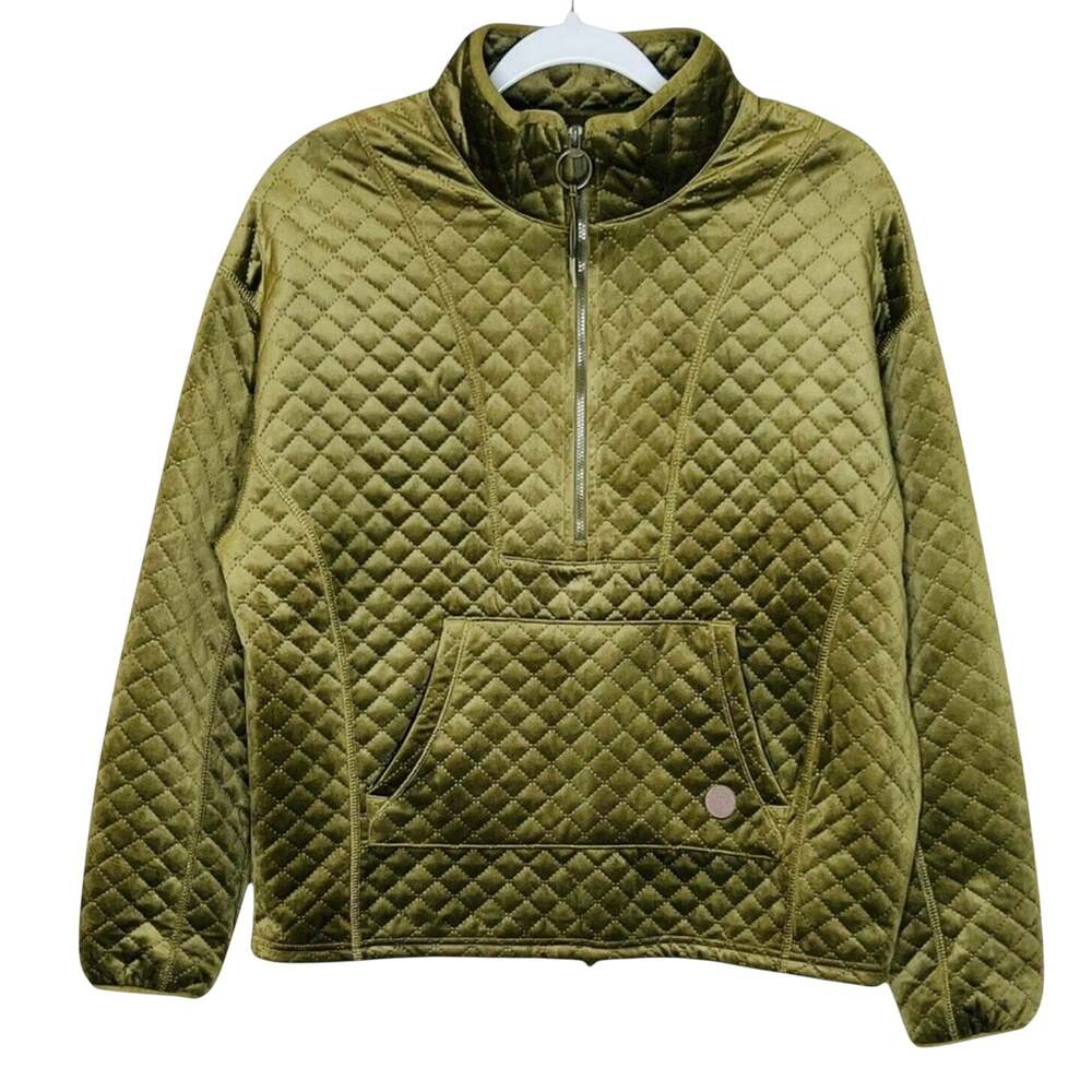 LIV Outdoor Jolie Sueded Quilted Pullover M Medium Olive Green 1/2 Zip Top